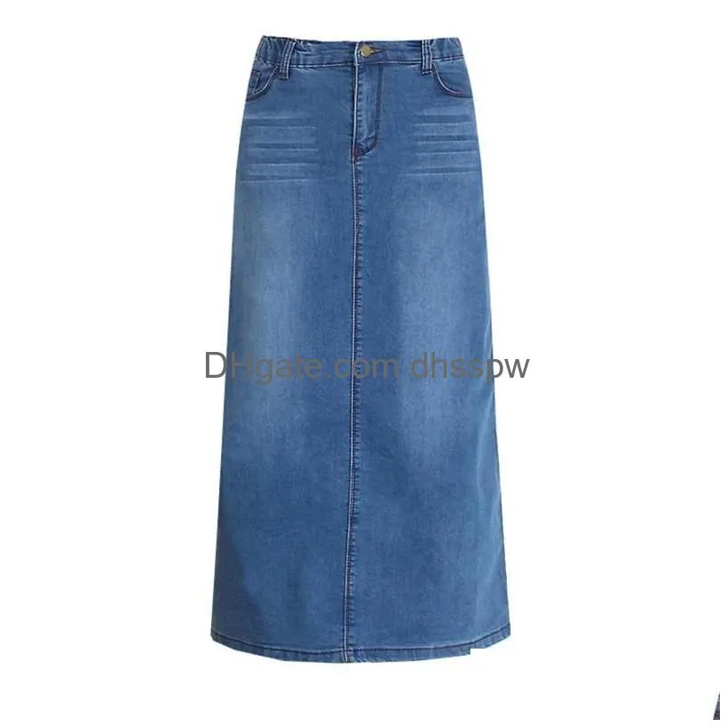  fashion elastic high waist long a-line s to 2xl plus size denim jeans spring and summer style women skirt