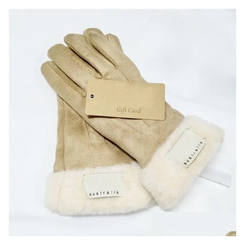 Five Fingers Gloves Winter Women Leather Gloves Matt Fur Mittens Pu Five Fingers 4 Colors With Tag Wholesale Drop Delivery Fashion Acc Dh7Ue