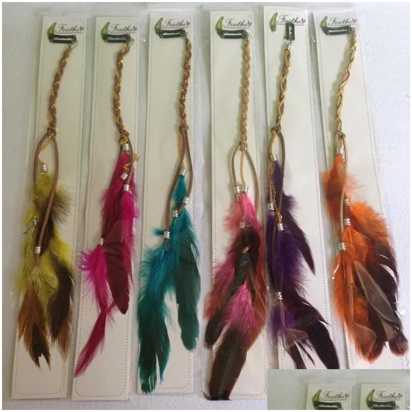 Hair Clips & Barrettes Handmade Bohemia Feather Hair Barrettes Fashion Colorf Pigtail With Metal Chain Card Bb Clip 8 Colors Wholesal Dh591