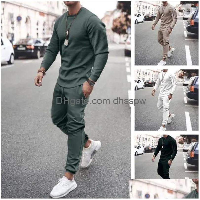 mens tracksuits men leisure pants set long sleeve t-shirt solid color mens sportswear brand clothing 2 pieces sets