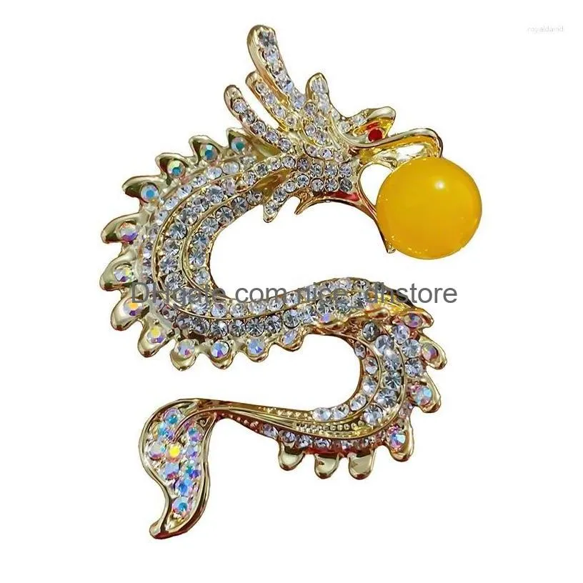 brooches okily ethnic style zinc alloy animal dragon brooch elegant atmospheric unisex clothing accessories jewelry rhinestone