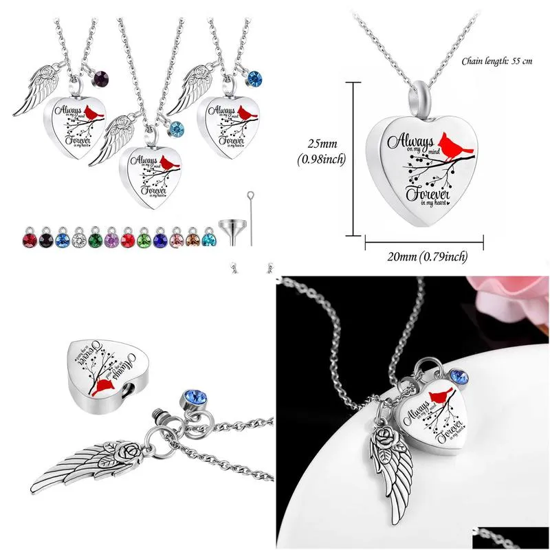 Pendant Necklaces Heart Urn Necklace For Ashes With 12 Birthstones Cremation Jewelry -Always On My Mind In Drop Delivery Jewelry Neckl Dhcqb