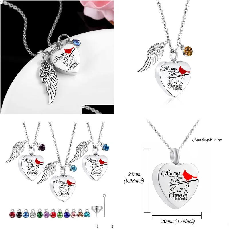 Pendant Necklaces Heart Urn Necklace For Ashes With 12 Birthstones Cremation Jewelry -Always On My Mind In Drop Delivery Jewelry Neckl Dhcqb