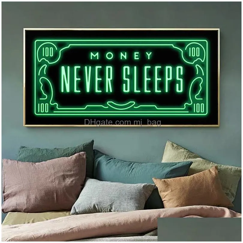 Paintings Money Never Sleeps Canvas Paintings Art Posters And Inspiring Phrases Prints Wall Pictures For Living Room Home Decoration D Dhent