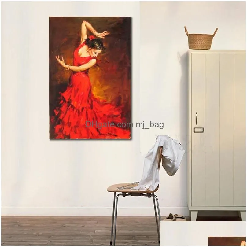 Paintings Portrait Art Figure Oil Paintings Flamenco Spanish Dancer Handmade Abstract Woman Canvas Picture For Bedroom High Quality730 Dhc6G