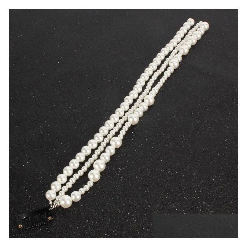Other Women Beaded Hair Accessories 33Cm Long Imitation Pearl Tassel Clip Head Chain For Fashion Jewelry Drop Delivery Jewelry Hairje Dh0Ub