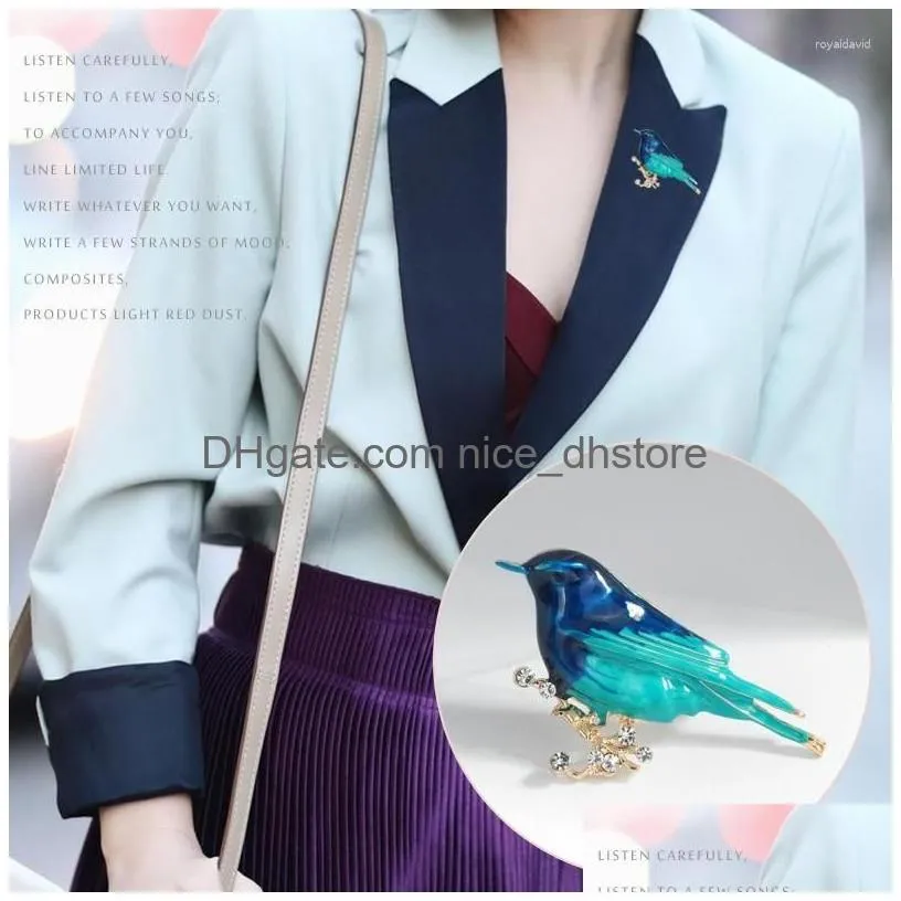 brooches lovely blue bird brooch animal crystal pin collection custom accessories wedding badge jewelry gifts women teen girls