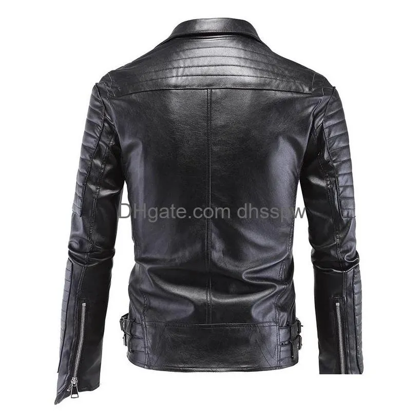 mens leather jackets black motorcycle jackets skulls rivets oblique zipper slim fit quilting punk leather jackets