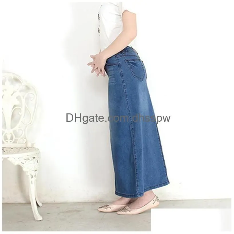  fashion elastic high waist long a-line s to 2xl plus size denim jeans spring and summer style women skirt