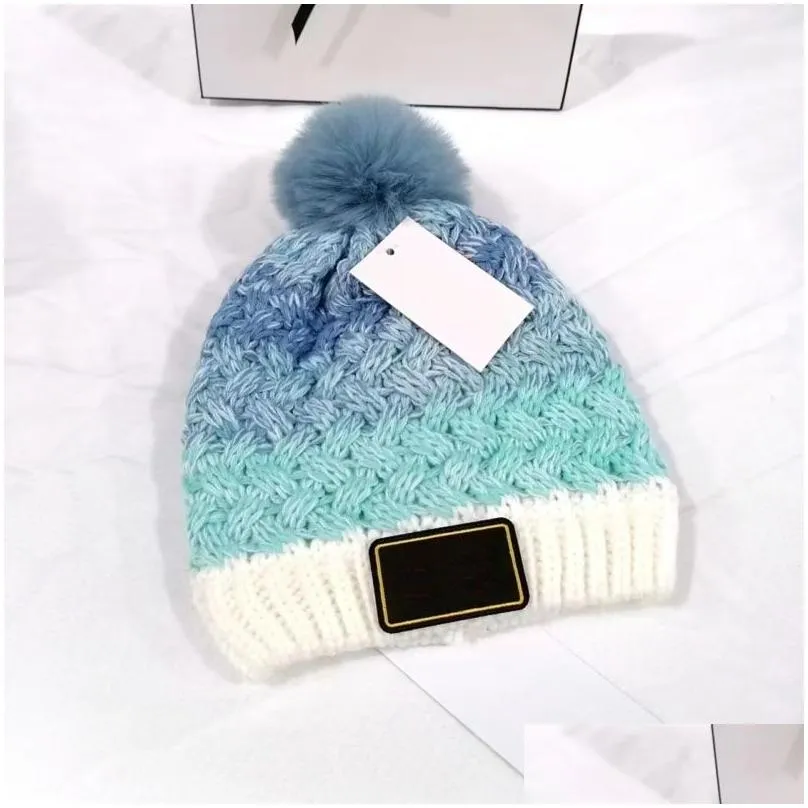 Beanie/Skull Caps New Luxury Brand Children Knitted Cap Winter Warm Hats Big Ball Wool Hat Cute Baby Colorf Knitting 4 Colors For 4-11 Dhpgv