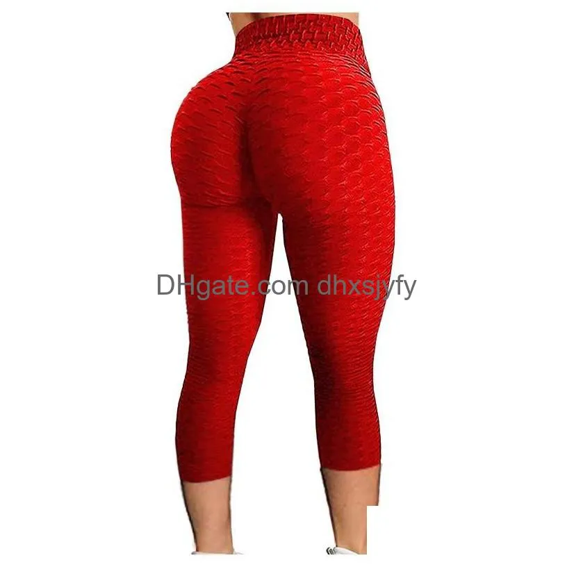 yoga outfit womenbubble hip lifting legging high waist fitness gym sports pants push up elasticity plus size cropped tight