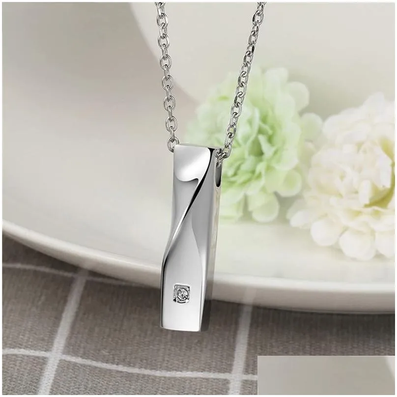 Pendant Necklaces Crystal Birthstone Ashes Urn Stainless Steel Twist Cuboid Bar Pendant Memorial Keepsake Cremation Jewelry Urns Drop Dhf6G