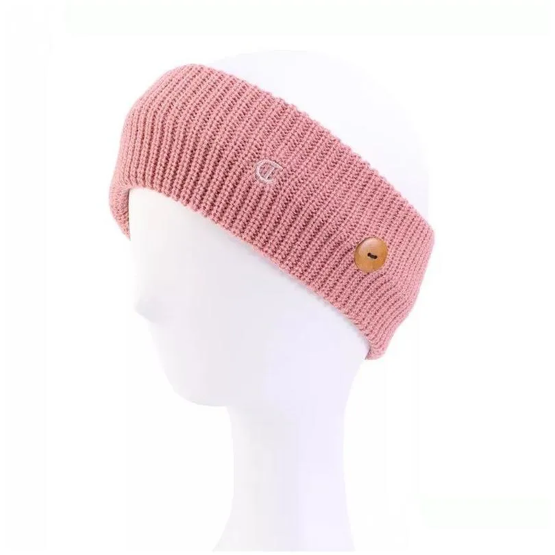 Headbands Winter Knitting Headband Mask Button Woolen Hairband Knitted Sports And Fitness Keep Warm 16 Colors Wholesale Drop Delivery Dh0Bj