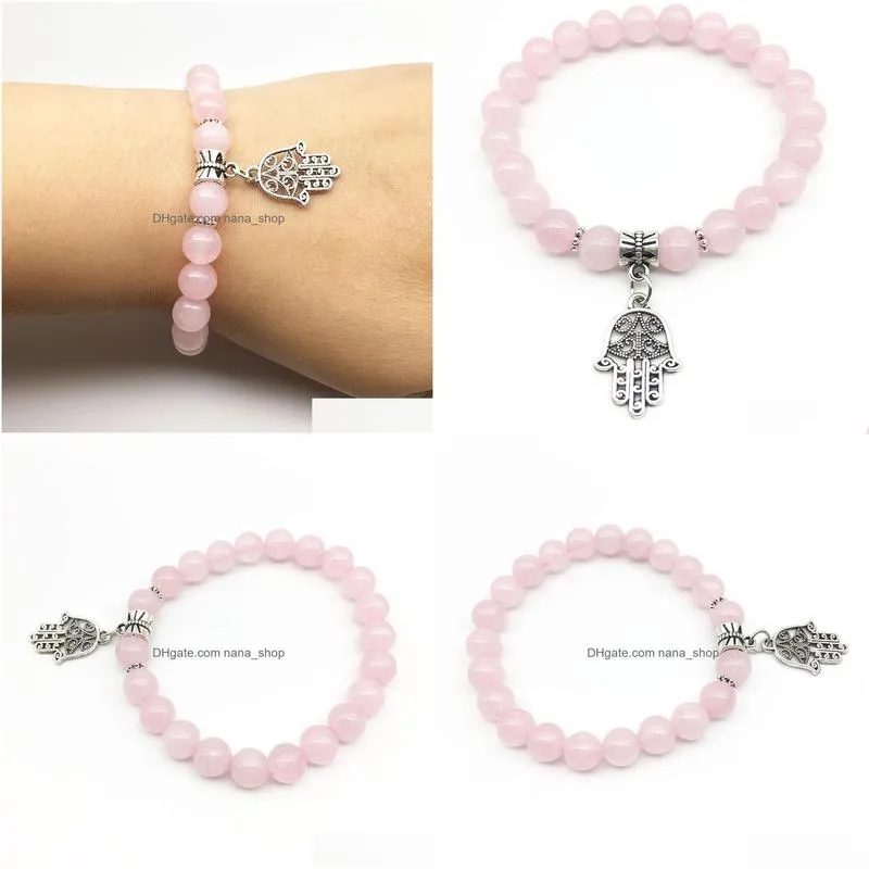 Beaded Sn1320 Fashion Womens Bracelet Hamsa Charm Yoga Handmade Rose Quartz Jewelry Wedding Wholesale Drop Delivery Jewelry Bracelets Dh5On