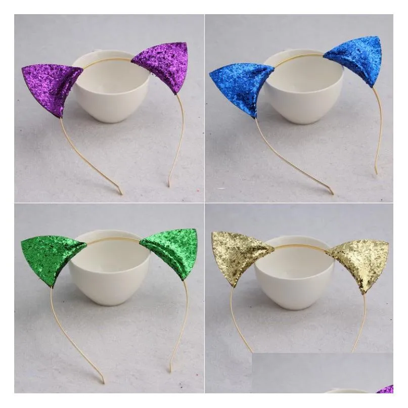 Headbands Wholesale Cute Cat Ears Headbands Party Hair Accessories Women Gold Glitter Glequin Headband Headdress Drop Delivery Jewelr Dhxu9