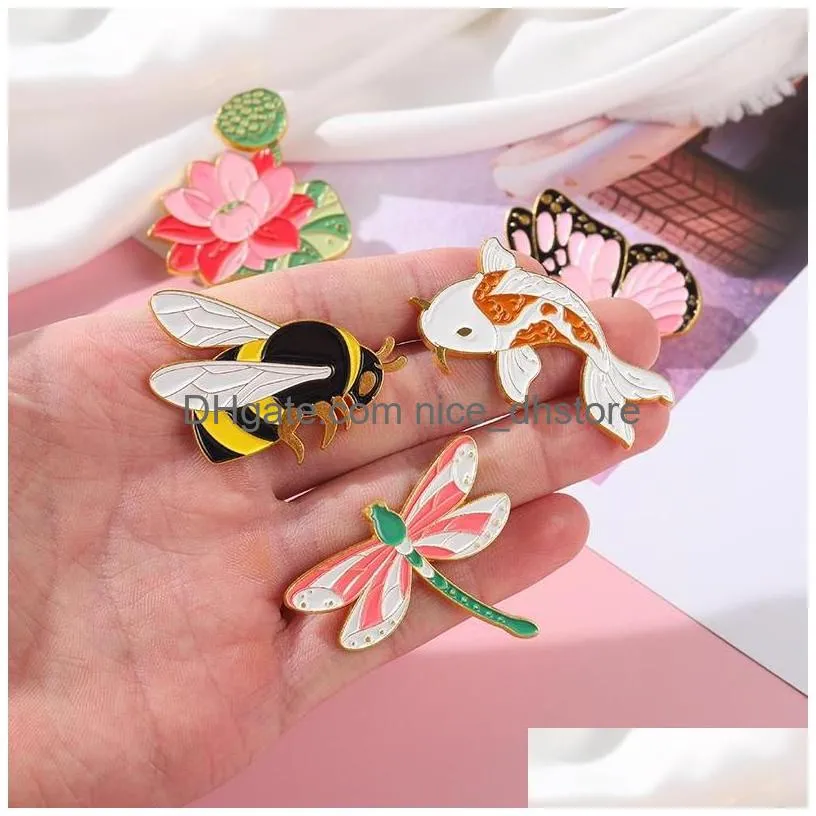 pins brooches cute animal plant series enamel butterfly fish flower metal badge women kids bag hat clothes lapel jewelry giftpins