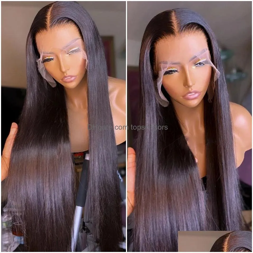 Synthetic Wigs 360 Lace Frontal Straight Human Hair Wigs Brazilian 28 30 Inch Synthetic Front Closure Wig For Drop Delivery Hair Prod Dhzhx