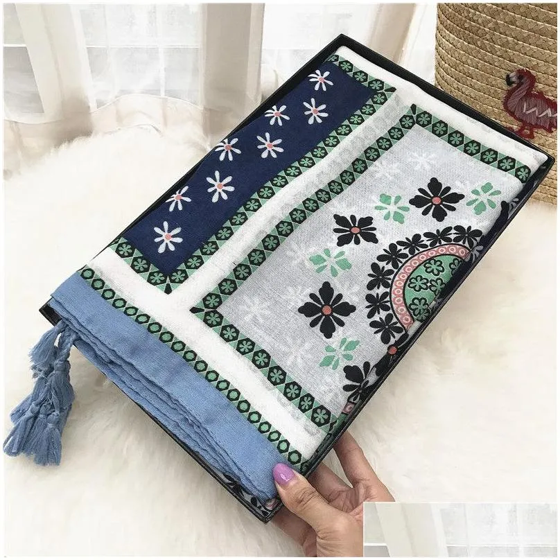 Scarves 30 Colors Big Summer Seabeach Towel Female Spring Tassels Scarves Cotton Linen Pashmina Sunshade Shawl 100X180Cm Drop Delivery Dh0Du