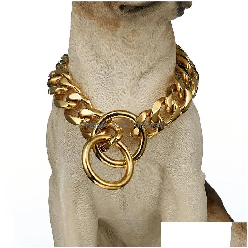 19mm dog chain collars pet titanium steel six sided grinding collar dogs necklace bulldog bully doberman