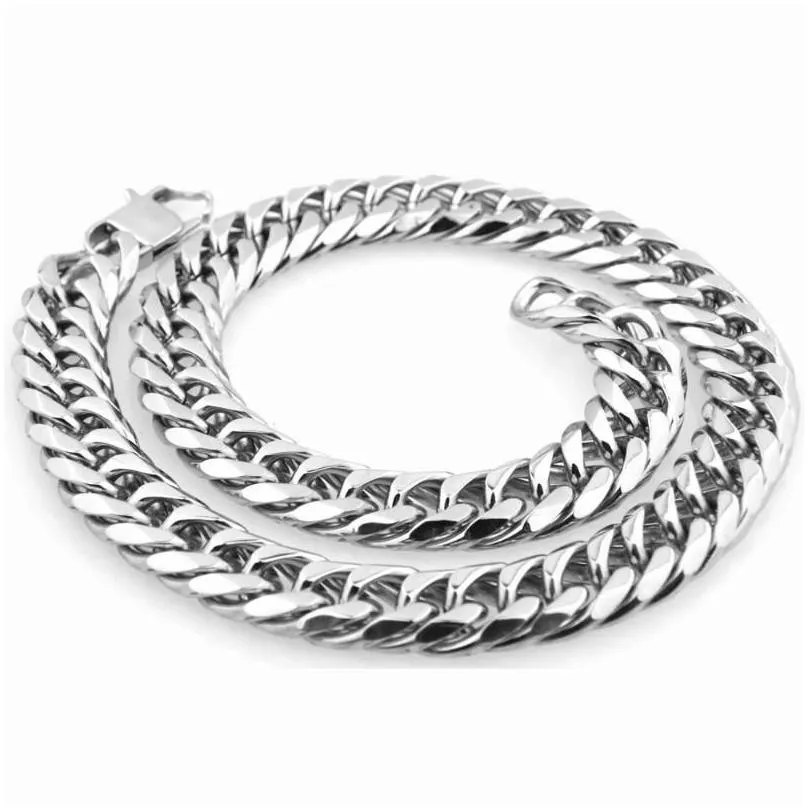Chains 19/21Mm Heavy Cuban Men Hip Hop Jewelry Sier Color Thick Stainless Steel Long Big Chunky Necklace Giftchains Drop Delivery Dhtej