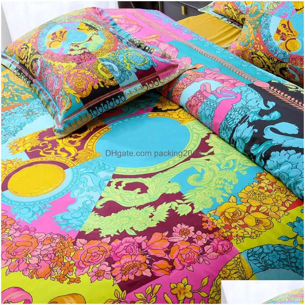 Bedding Sets Luxury King Size Designer Bedding Sets Rainbow Bohemian Pattern Printed Top Cotton Queen Duvet Er Fashion Pillowcases Com Dhjlm