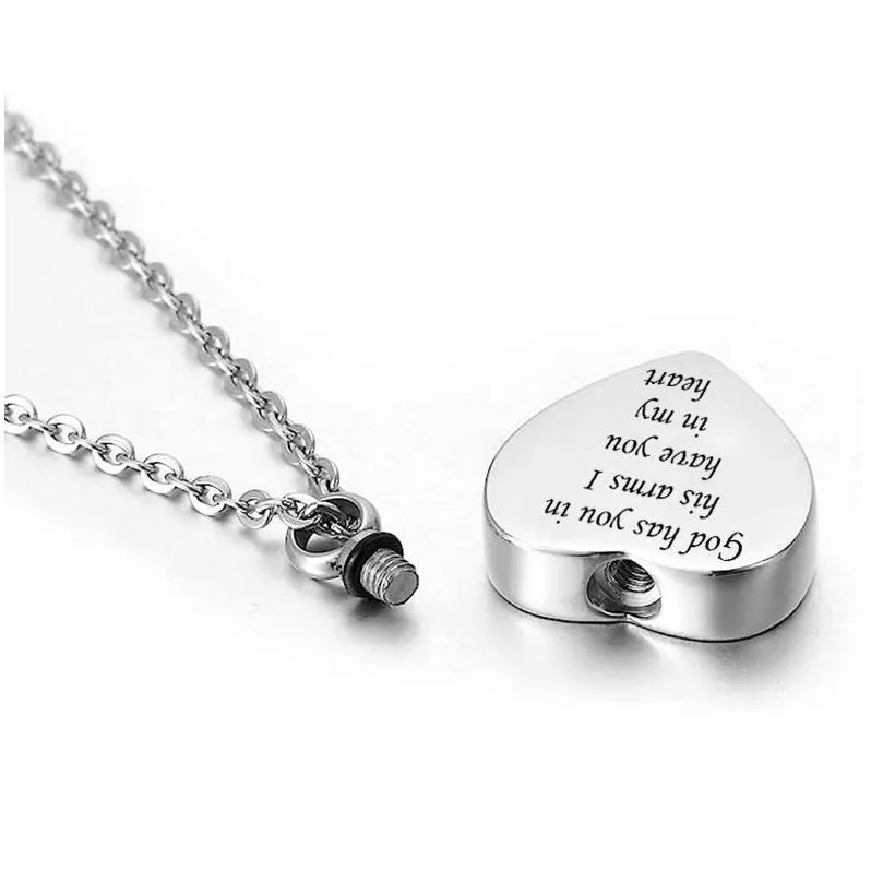 Pendant Necklaces God Has You In His Arms I Have My Heart Cremation Urn Necklace Pendant Funnel Fill Kit Keepsake Memorial Drop Delive Dhrc2