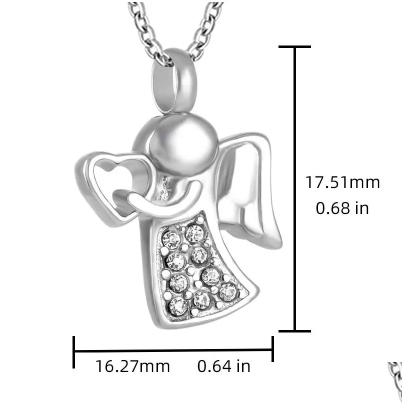 Pendant Necklaces Crystal Angel Girl Ash Holder Cremation Heart Stainless Steel Urn Necklace Keepsake Pendant Memorial Drop Delivery J Dh6Na