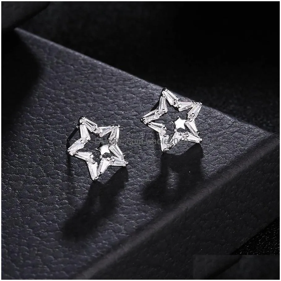 Stud High Quality Trendy Small Star Shaped Design White Gold Color Nickel Jewelery Accessories Gift Fashion Stud Earrings For Drop De Dhhso