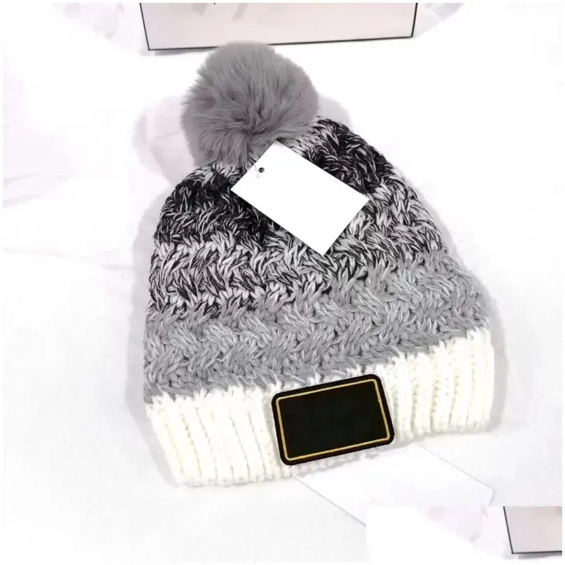 Beanie/Skull Caps New Luxury Brand Children Knitted Cap Winter Warm Hats Big Ball Wool Hat Cute Baby Colorf Knitting 4 Colors For 4-11 Dhpgv