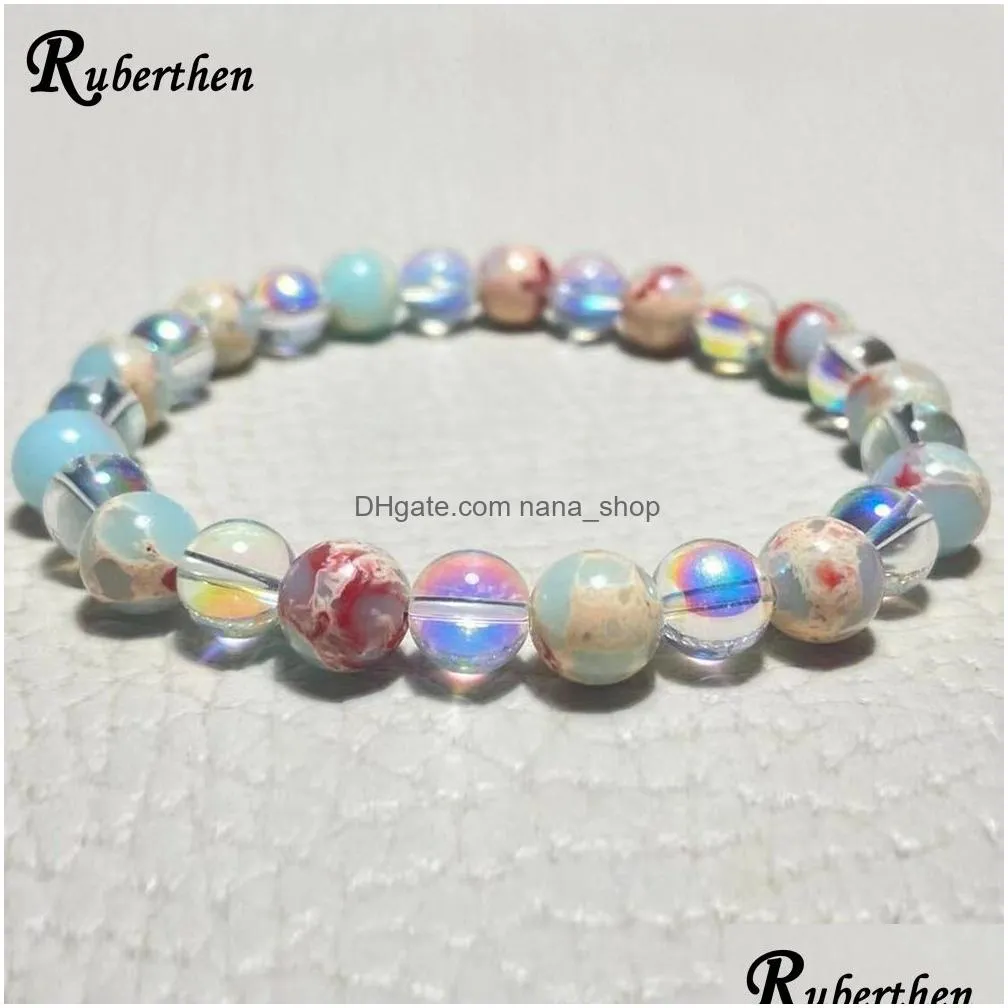 Beaded Mg1825 New Design 8 Mm Sea Sent Jasper Aura Quartz Bracelet Chakra Healing Gemstone Friendship Jewelry Drop Delivery Jewelry B Dhsvv