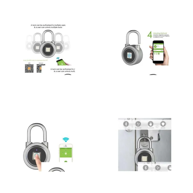 fingerprint smart keyless lock waterproof app button password unlock anti-theft padlock door lock for android ios system