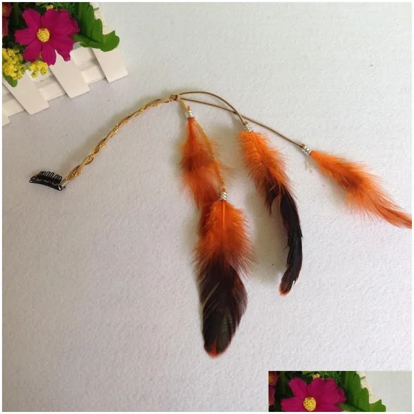 Hair Clips & Barrettes Handmade Bohemia Feather Hair Barrettes Fashion Colorf Pigtail With Metal Chain Card Bb Clip 8 Colors Wholesal Dh591