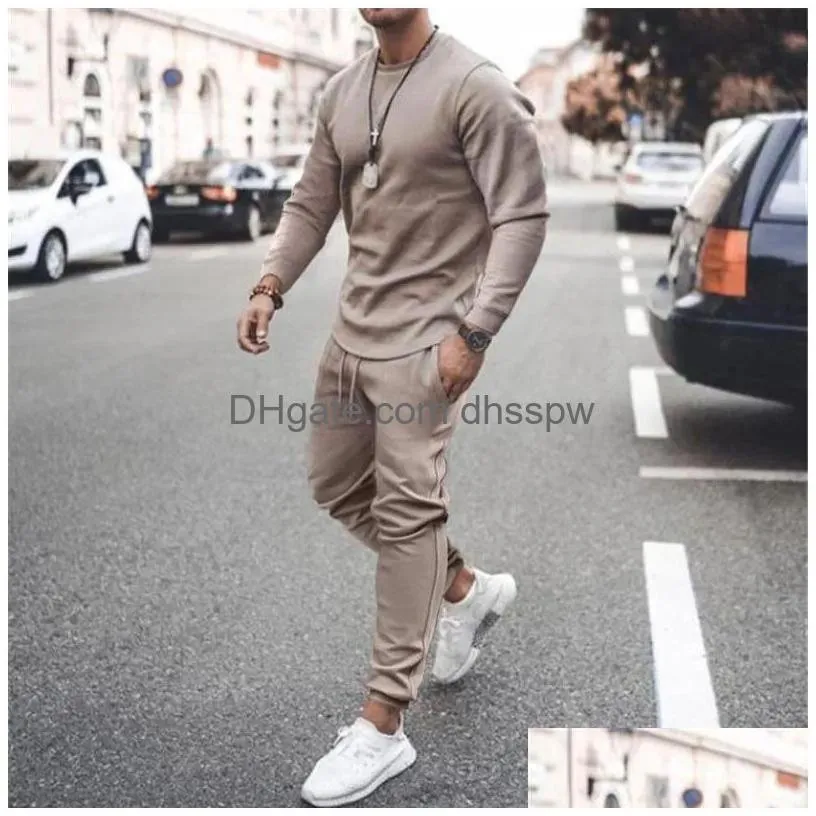 mens tracksuits men leisure pants set long sleeve t-shirt solid color mens sportswear brand clothing 2 pieces sets