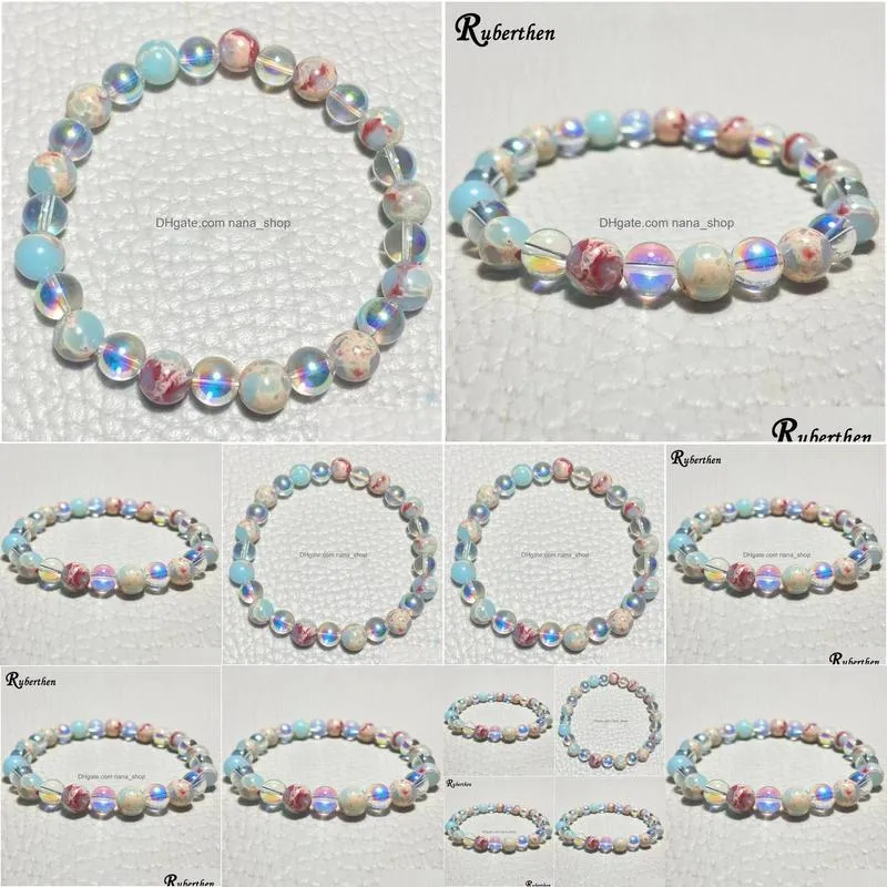 Beaded Mg1825 New Design 8 Mm Sea Sent Jasper Aura Quartz Bracelet Chakra Healing Gemstone Friendship Jewelry Drop Delivery Jewelry B Dhsvv