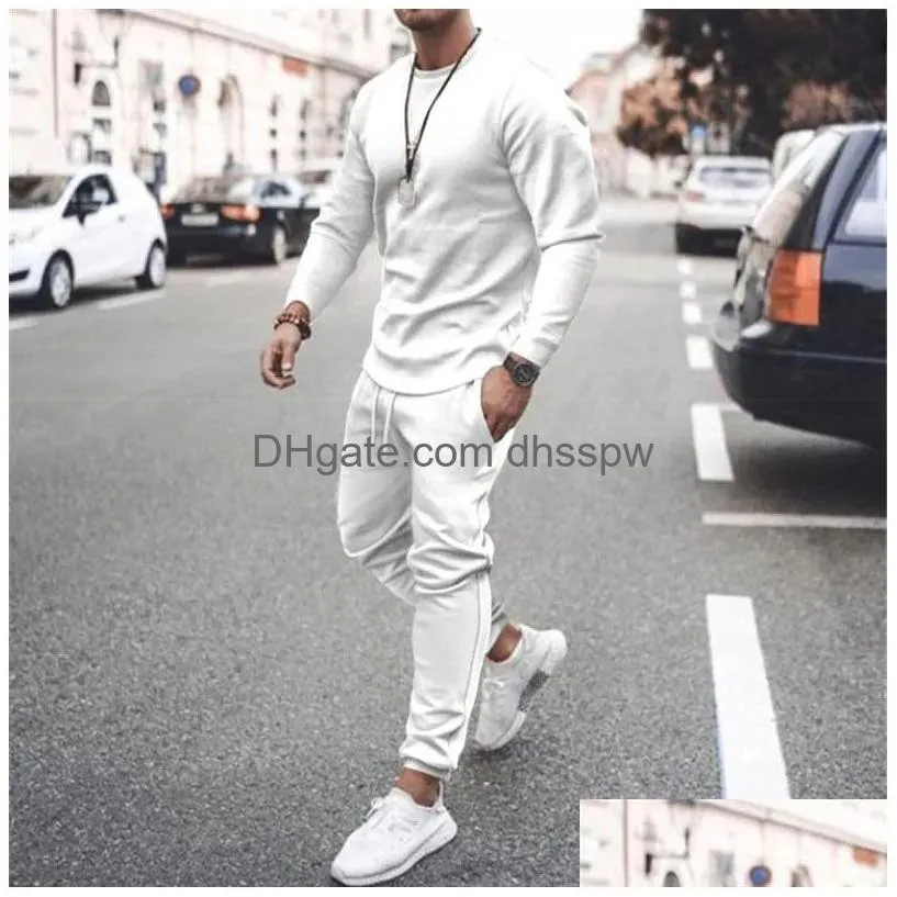 mens tracksuits men leisure pants set long sleeve t-shirt solid color mens sportswear brand clothing 2 pieces sets