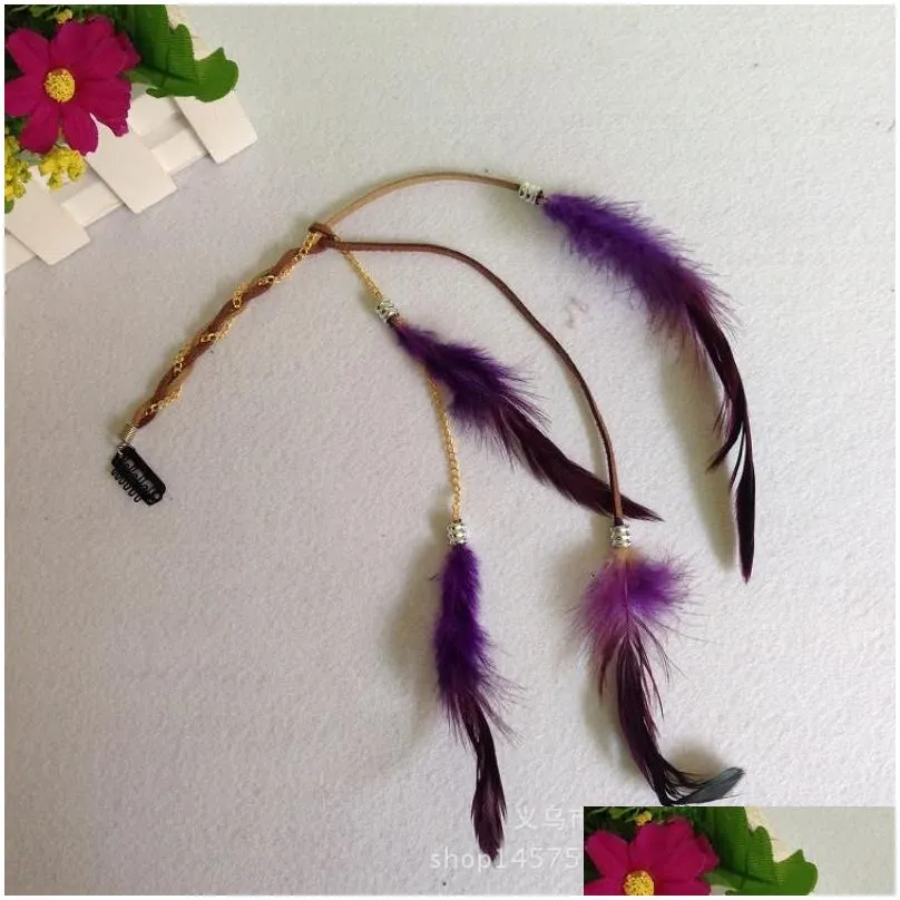 Hair Clips & Barrettes Handmade Bohemia Feather Hair Barrettes Fashion Colorf Pigtail With Metal Chain Card Bb Clip 8 Colors Wholesal Dh591