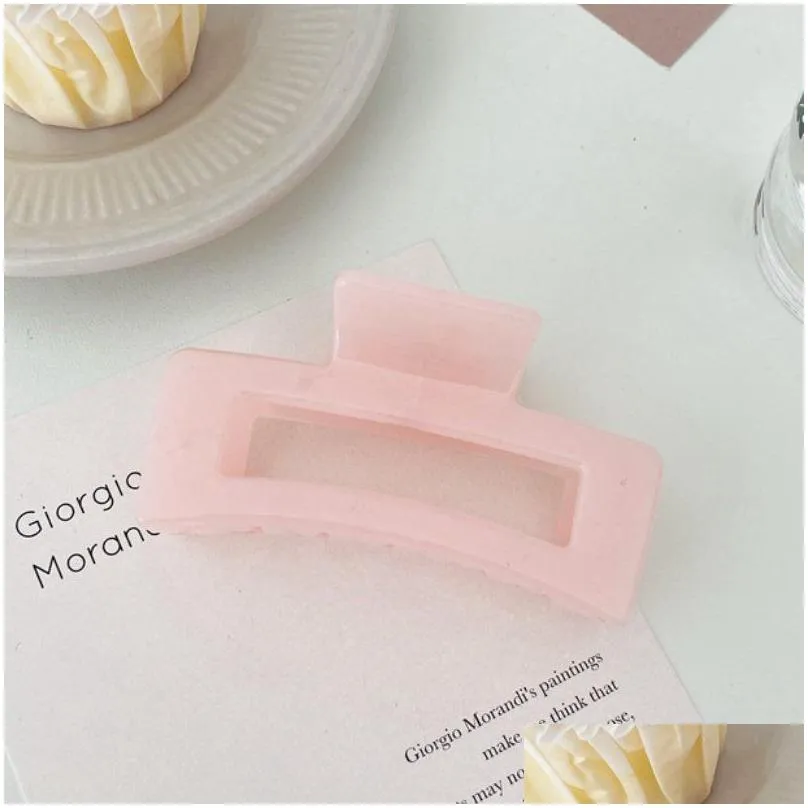 Clamps Big Geometric Clamps Pure Colorf Retro Hair Grip Pony Tail Clip Korean Girl Headdress 8 Colors Wholesale Drop Delivery Jewelry Dhdbk