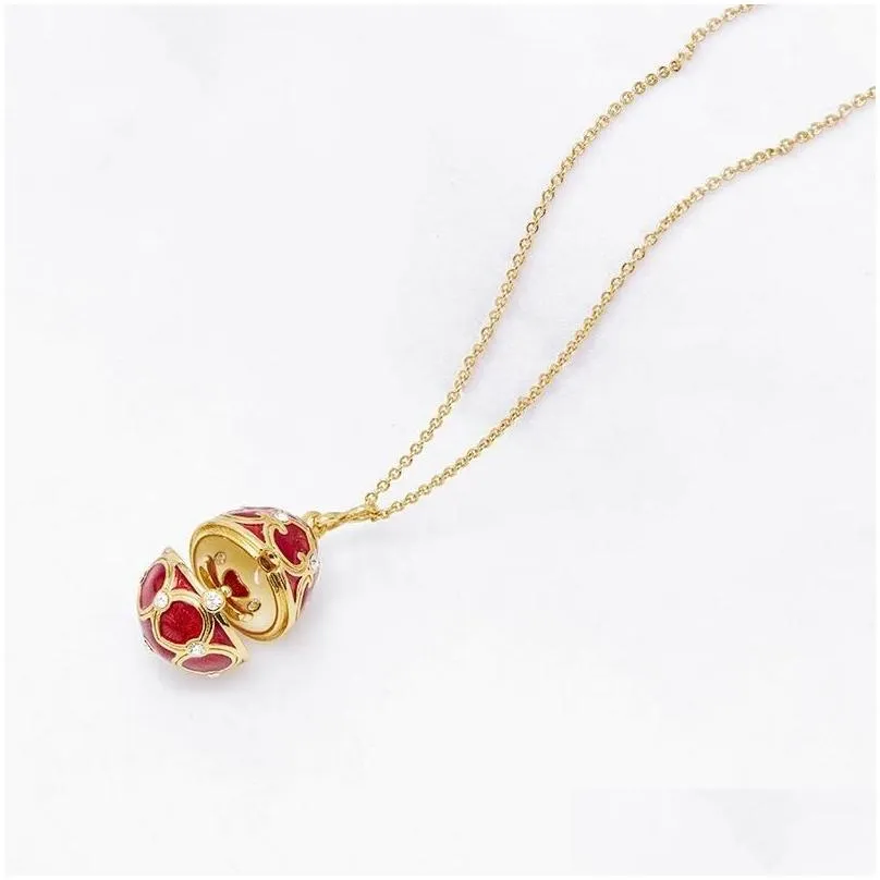 Pendant Necklaces Selling Enamel Drop Can Open Flowers Easter And Christmas Gifts With Egg Necklace Drop Delivery Dh9Sl
