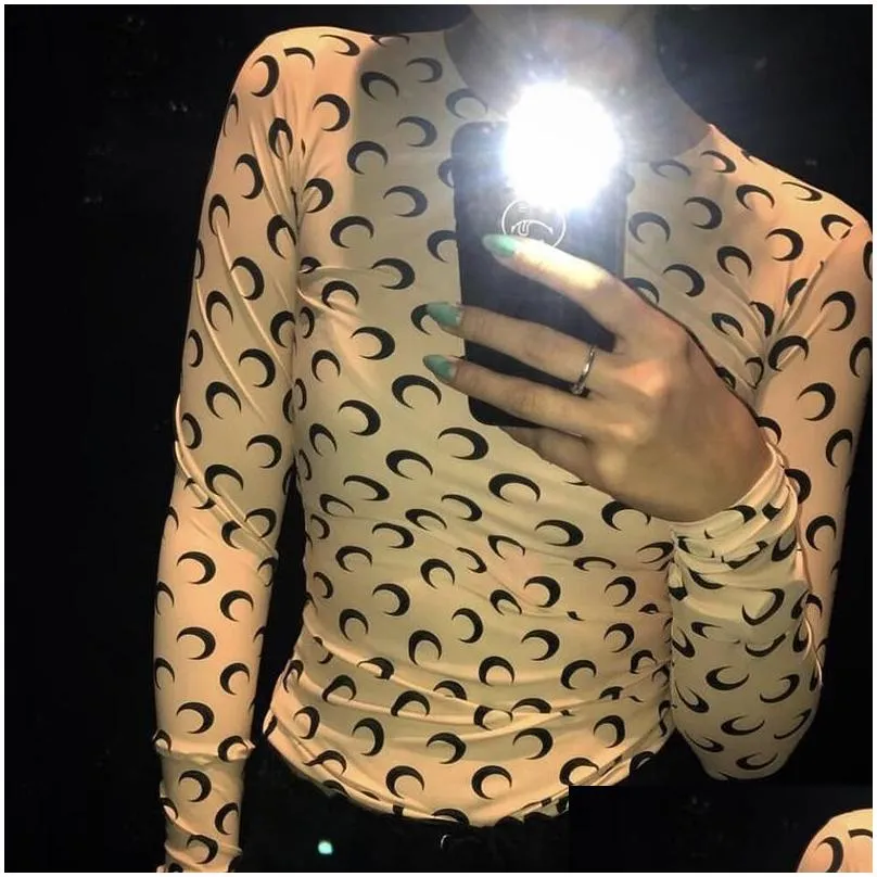 feminine clothes sexy moon print t shirts top women long sleeve graphic tee tunics koszulka damska crescent