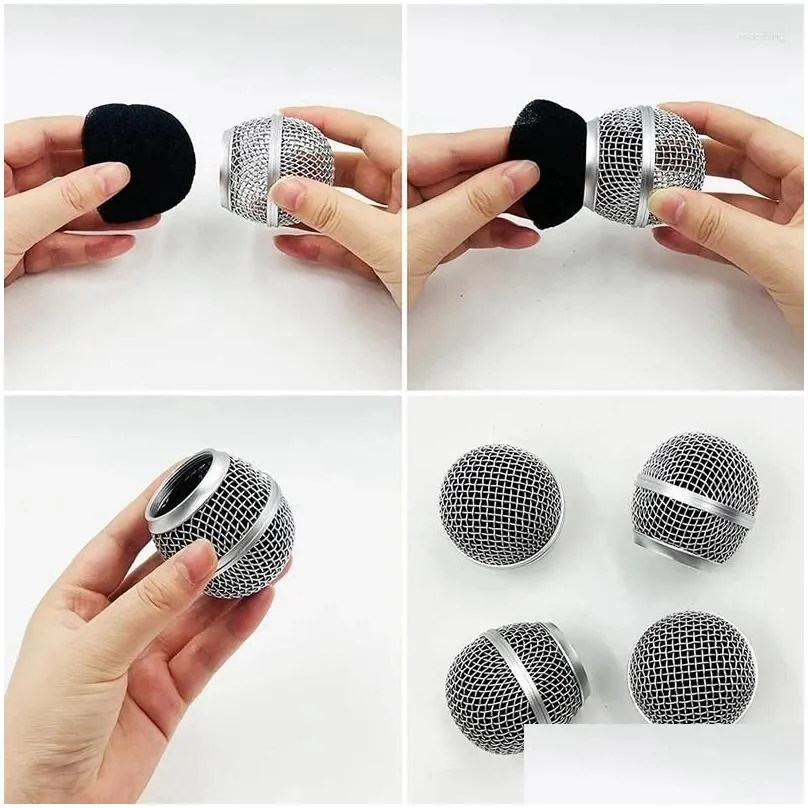 microphones 4 pcs metal microphone mesh heads head with sponge compatible