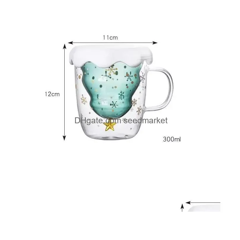 christmas tree glass cup mugs heat resistant double layer glasses bottes breakfast oatmeal milk cup custom drinking mug gift