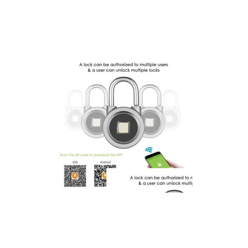 fingerprint smart keyless lock waterproof app button password unlock anti-theft padlock door lock for android ios system