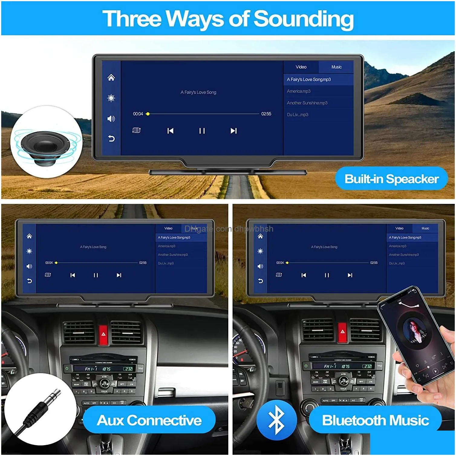 auto 10.26 inch car video wireless  carplay android auto ips touch screen car stereo with backup camera bluetooth radio receiver support siri/google assistant