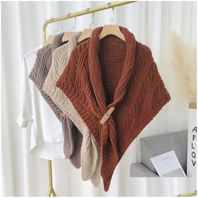 Neck Ties Mtifunctional Triangle Shawl For Ladies Knitted Shoder Wrap With Pu Strap Buckle Any Season Wedding Party A66 Drop Delivery Dhswj