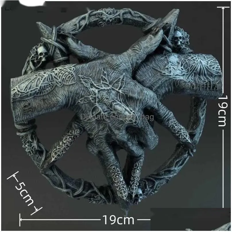 Decorative Objects & Figurines Devil Hand Scpture Resin Baphomet Pendant Pentagram Claw Statue Gothic Ornament Dream Catcher Wall Hang Dhnlc