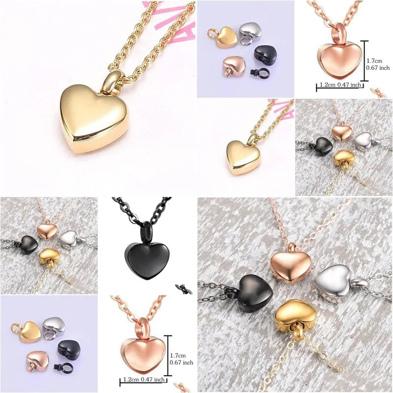 Pendant Necklaces Stainless Steel Small Heart Locket Cremation Charms Memorial Ashes Urn Necklace/Bracelet Jewelry Makings Keepsake Pe Dhvq5