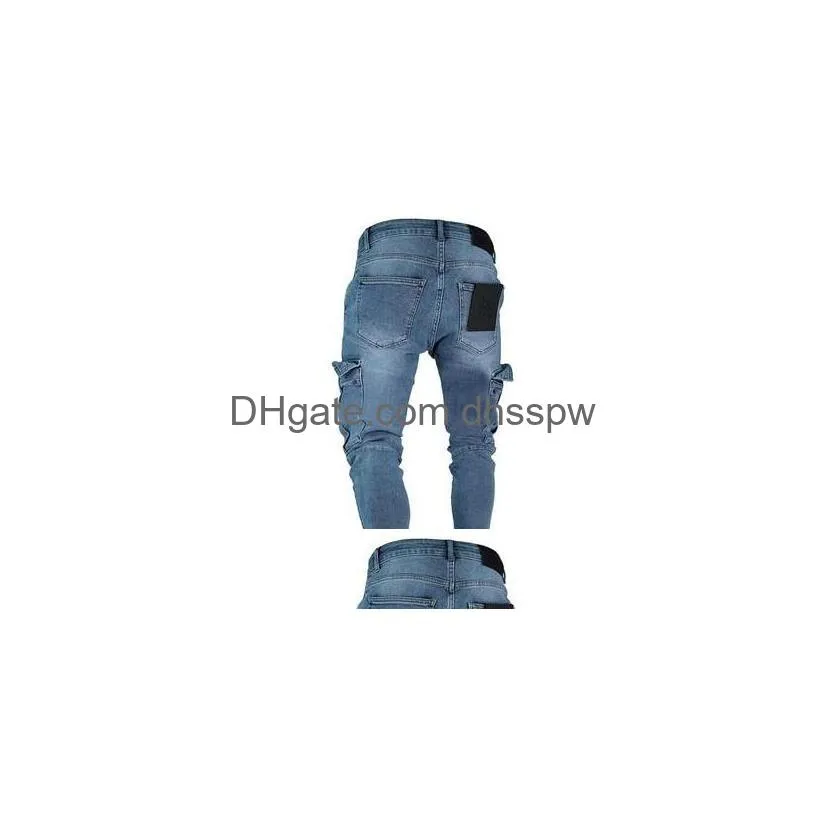 brand mens jeans distressed ripped biker jeans slim fit motorcycle biker denim jeans fashion designer pants
