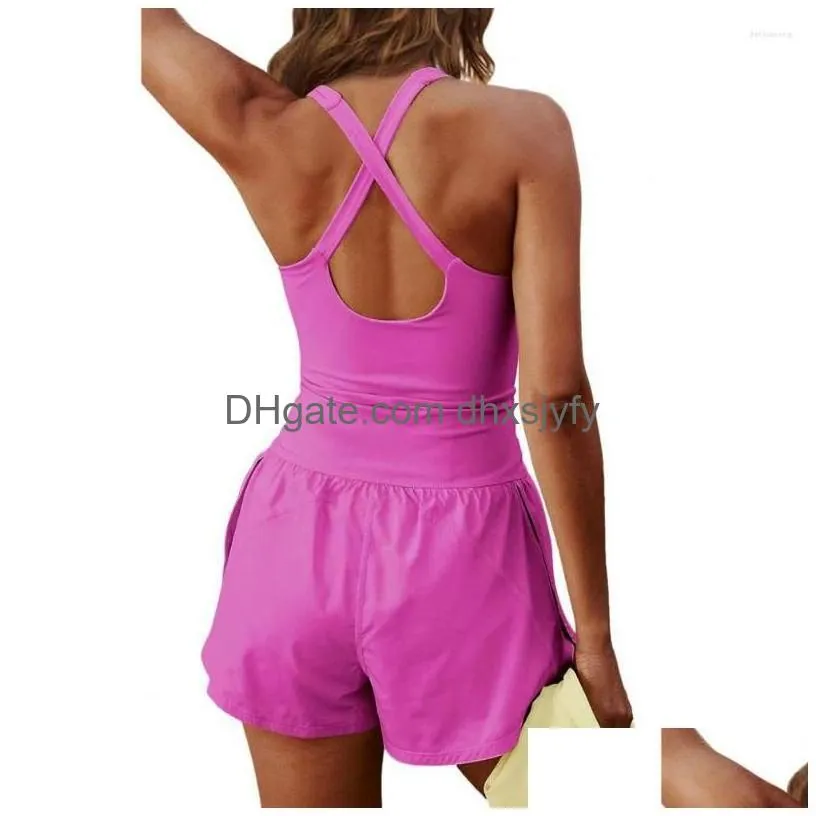 yoga outfit sexy women sports workout rompers summer scoop neck sleeveless wide leg running overalls gym jumpsuit bodysuit clubwear