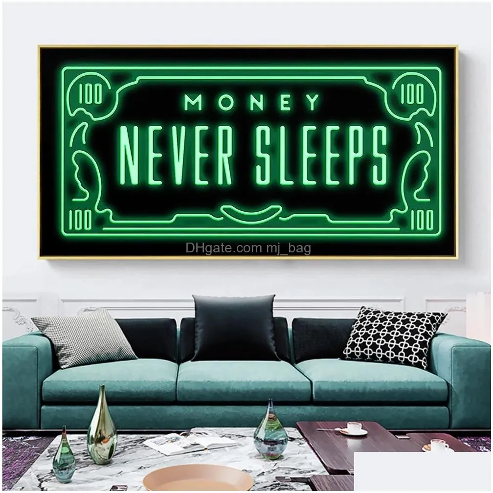 Paintings Money Never Sleeps Canvas Paintings Art Posters And Inspiring Phrases Prints Wall Pictures For Living Room Home Decoration D Dhent