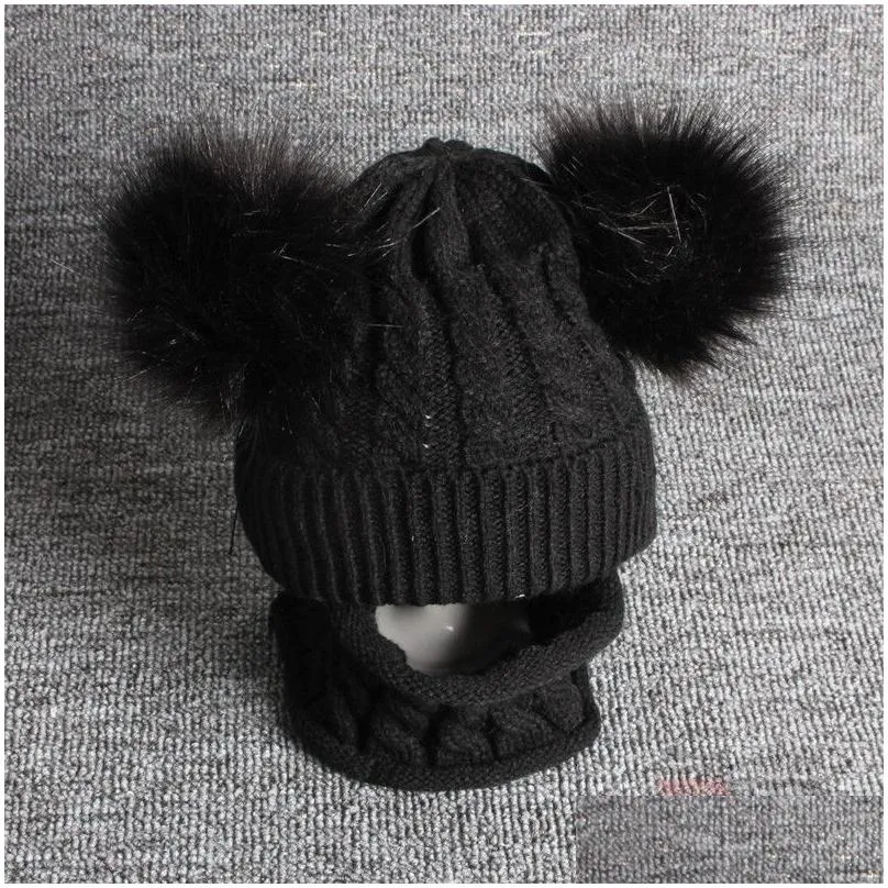 Beanie/Skull Caps Autumn And Winter Baby Knitting Hats Cute Child Cap 5 Colors Kids Beanie Caps Double Ball Childrens Wool Hat Scarf S Dhgu5